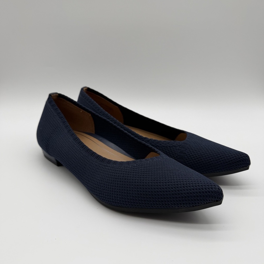 Vionic Women's Dahlia Knit Pointed Toe Flat Shoes Orthotic Comfort Navy Size 8